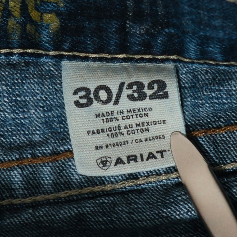 Ariat M5 Jeans Mens 30x32 Blue Low Rise Straight Western Cowboy Fade Stitching - Picture 3 of 16